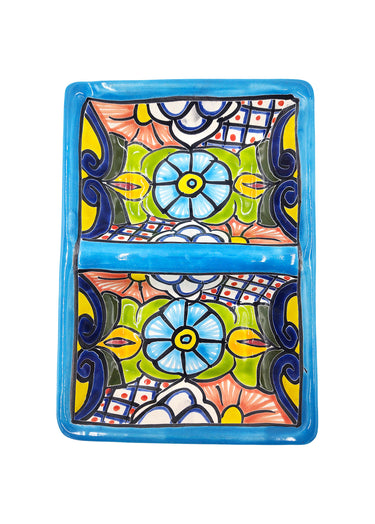 Mexican Talavera Ceramic Divided Serving Dish - Dual Section, 10